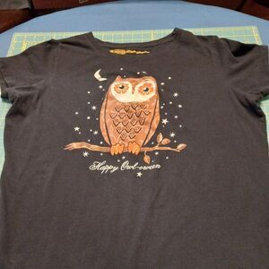 Owl-oween Womens 2 X Black Short Sleeve T-Shirt Halloween